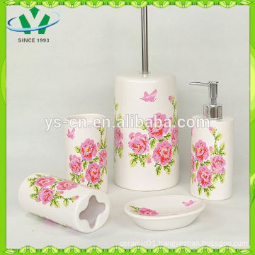 New Wholesale Flower Decal 4pc ceramic bathroom set , Decal beautiful flower ceramic bathroom sets